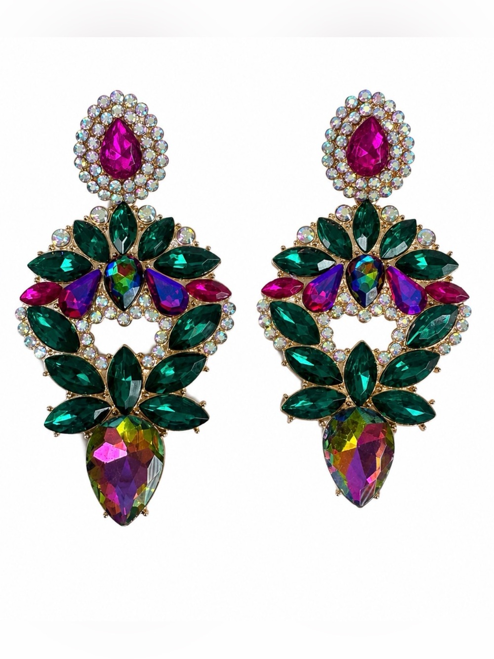 Watermelon Crystal Goddess Statement Chandelier Pierced Earrings